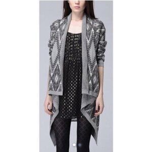 Heartloom Drape Front Open Cardigan in Geometric Print